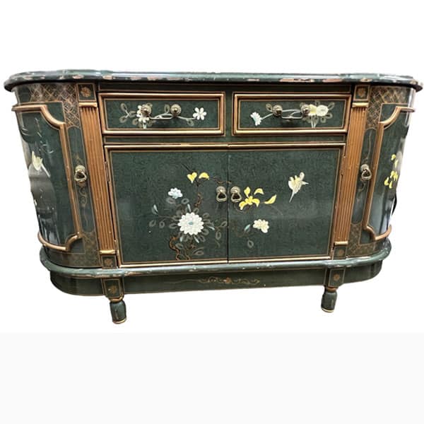 Asian Cabinet with Hand-Painted Floral Motif.