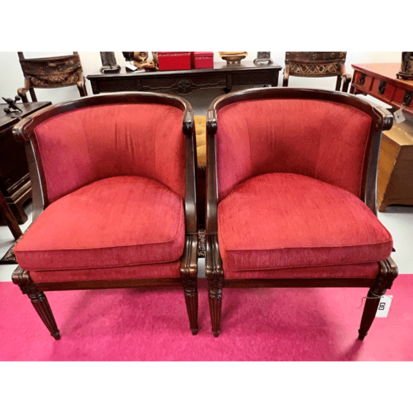 pair of walnut custom upholstered chairs.